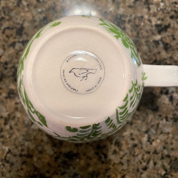 Anthropologie Green White Floral Mug Brown Monogram Initial Mug Lower Case “n” - Picture 9 of 10